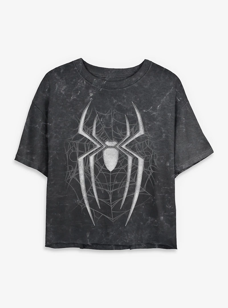 Marvel Spider-Man: Brand New Day Dark Spiderweb Mineral Wash Womens Crop T-Shirt Box Lunch Exclusives