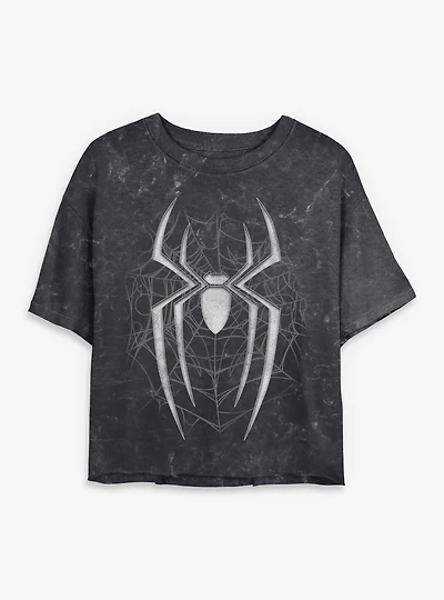 Marvel Spider-Man: Brand New Day  Dark Spiderweb Mineral Wash Womens Crop T-Shirt Box Lunch Exclusives