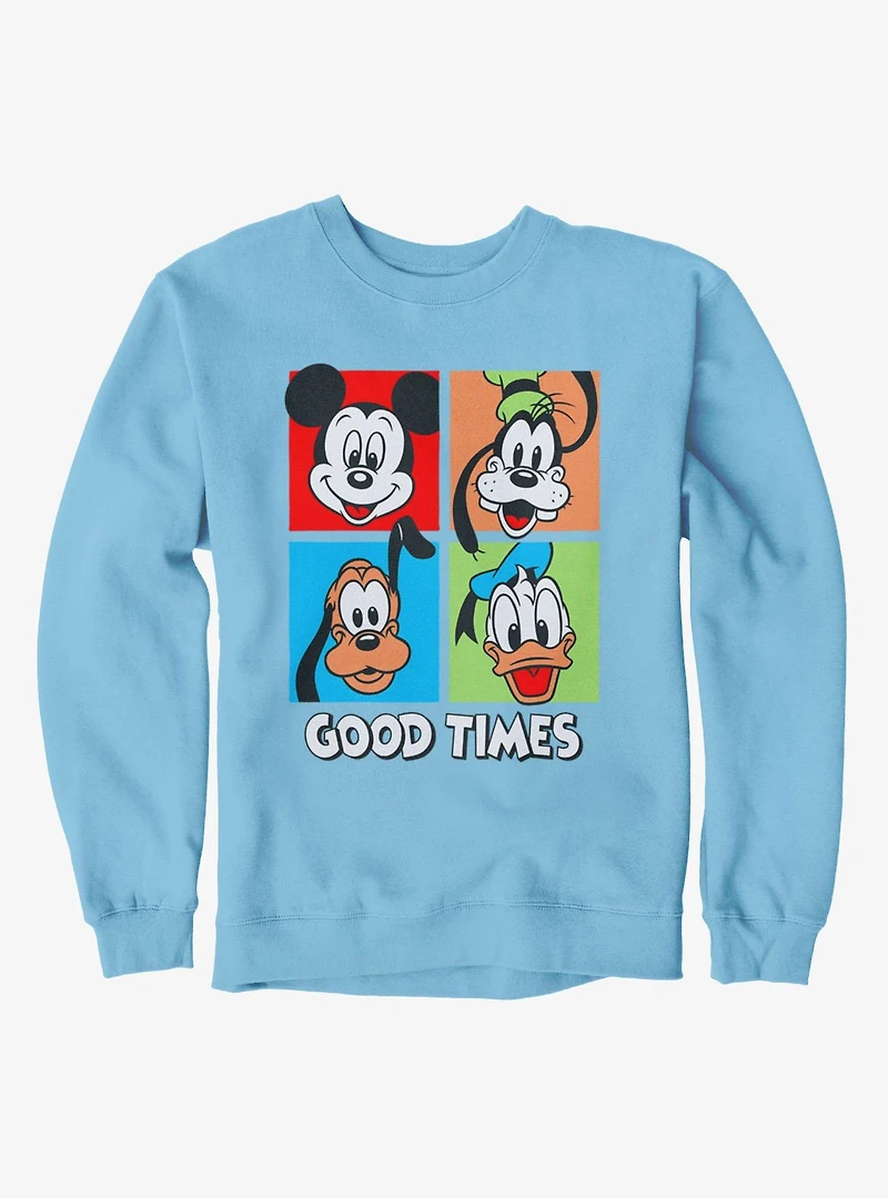 Disney Mickey Mouse Good Times Squares Donald Goofy Pluto Sweatshirt
