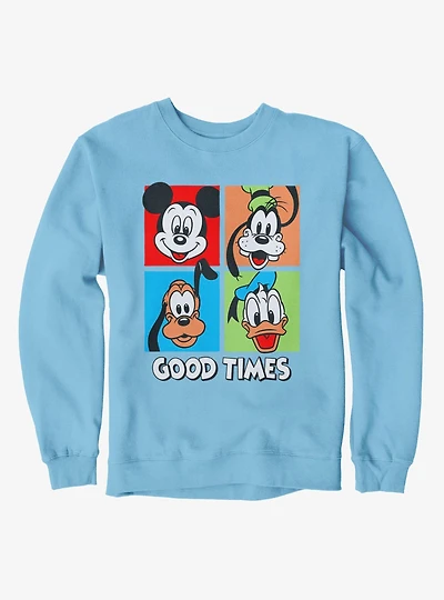 Disney Mickey Mouse Good Times Squares Donald Goofy Pluto Sweatshirt