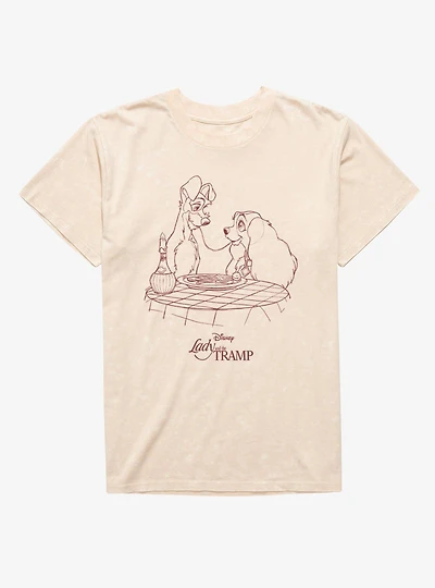 Disney Lady And The Tramp Noodle Night Outline Mineral Wash T-Shirt