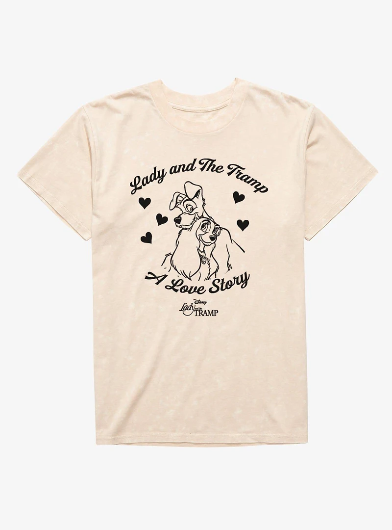 Disney Lady And The Tramp A Love Story Hearts Mineral Wash T-Shirt