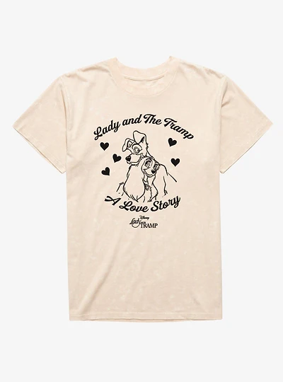 Disney Lady And The Tramp A Love Story Hearts Mineral Wash T-Shirt