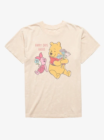 Disney Winnie The Pooh Happy Days Ahead With Piglet Flowers Mineral Wash T-Shirt
