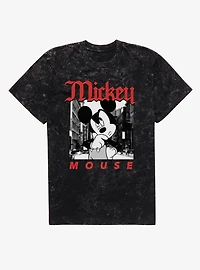 Disney Mickey Mouse Thinking On The Street Photo Mineral Wash T-Shirt