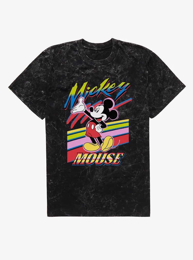 Disney Mickey Mouse Retro Paint Stripes Mineral Wash T-Shirt