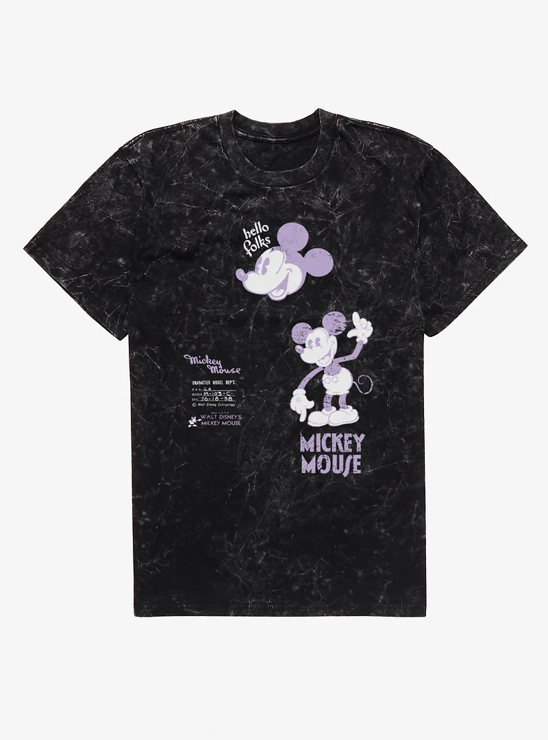 Disney Mickey Mouse Character Model Retro Sketch Mineral Wash T-Shirt