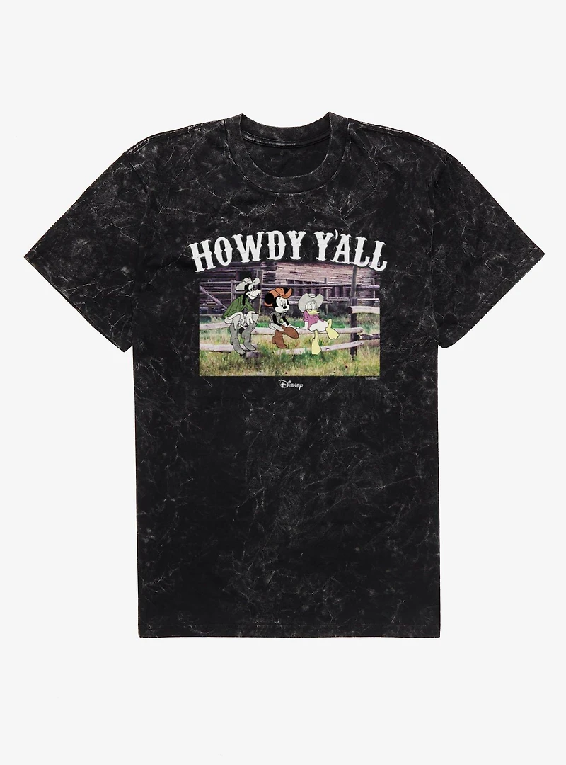Disney Mickey Mouse Howdy Y'all Fence Post Group Mineral Wash T-Shirt