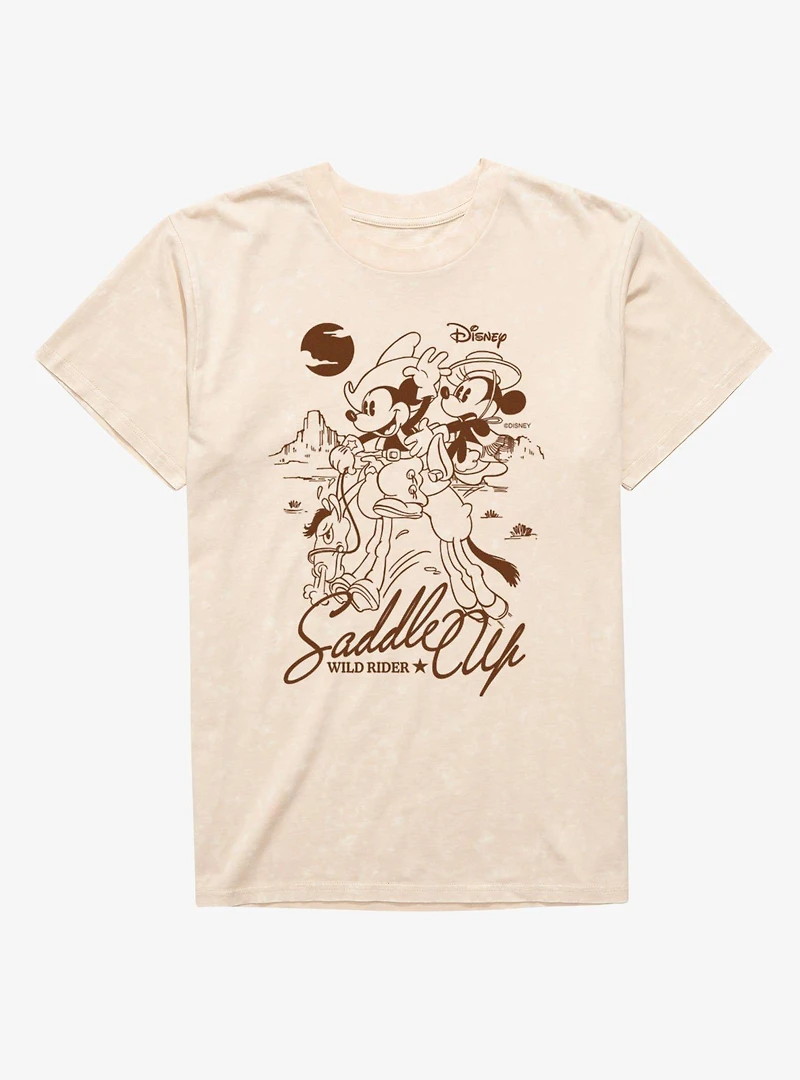 Disney Mickey Mouse Saddle Up Wild Ride Line Art Mineral Wash T-Shirt