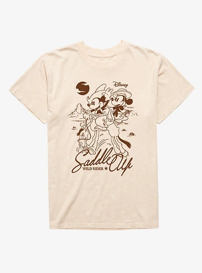 Disney Mickey Mouse Saddle Up Wild Ride Line Art Mineral Wash T-Shirt
