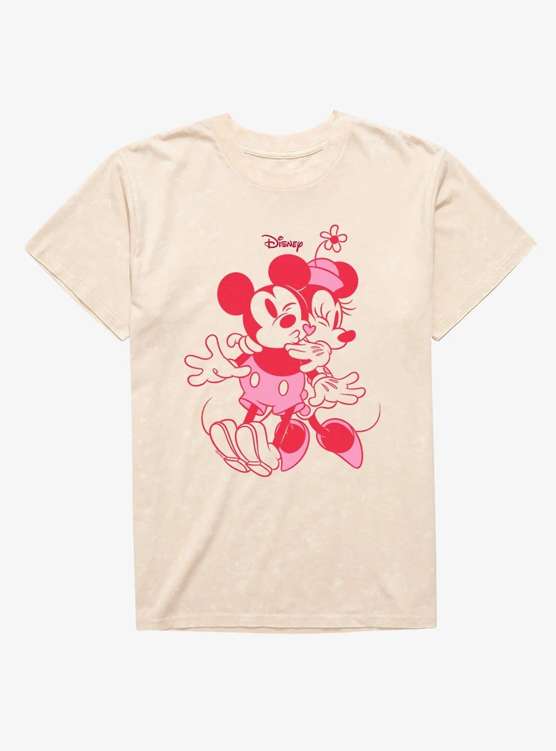 Disney Mickey Mouse Pink Hug And Heart Minnie Mineral Wash T-Shirt