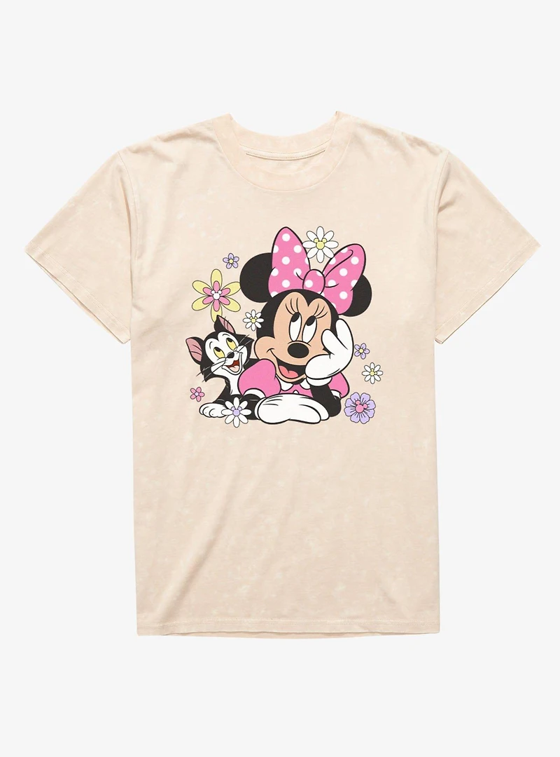 Disney Minnie Mouse Cat Flowers Mineral Wash T-Shirt