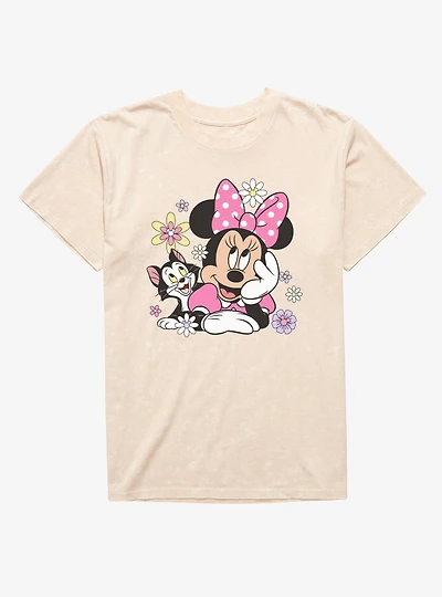 Disney Minnie Mouse Cat Flowers Mineral Wash T-Shirt