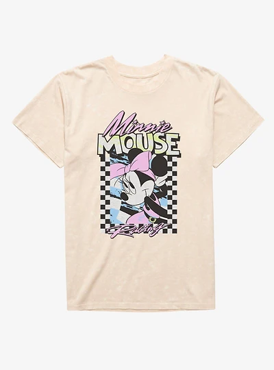 Disney Minnie Mouse Racing Checkered Frame Mineral Wash T-Shirt