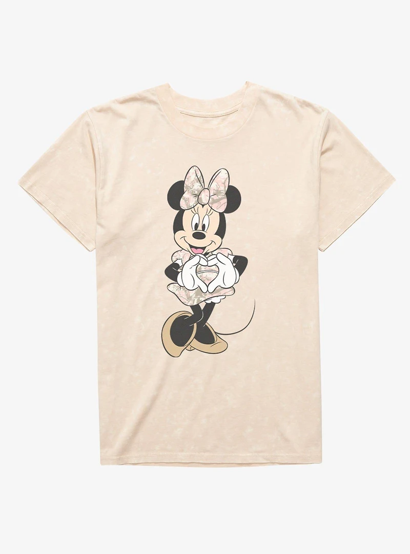 Disney Minnie Mouse Heart Hands Pink Camo Dress Mineral Wash T-Shirt