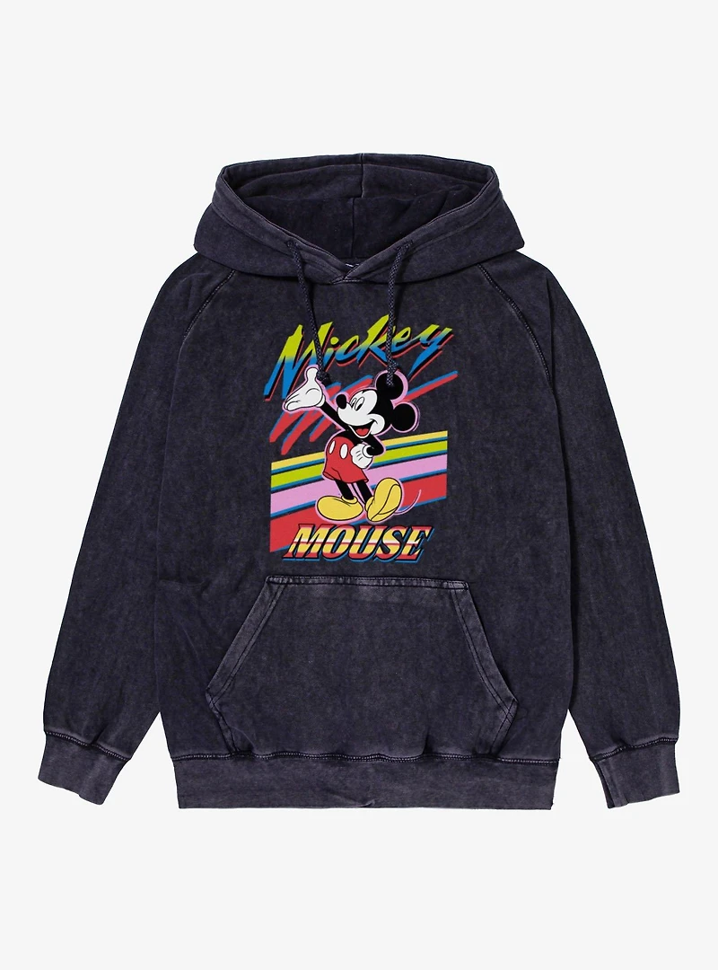 Disney Mickey Mouse Retro Paint Stripes Vintage Mineral Washed Hoodie