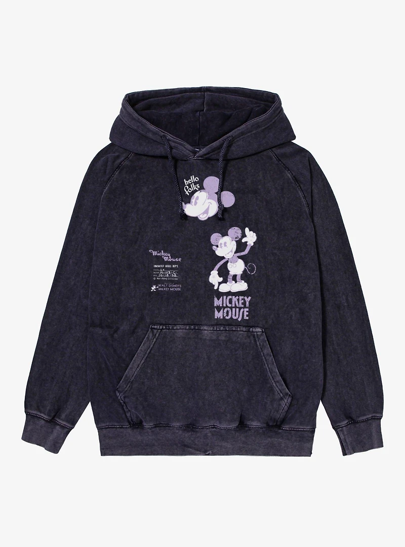 Disney Mickey Mouse Character Model Retro Sketch Vintage Mineral Washed Hoodie