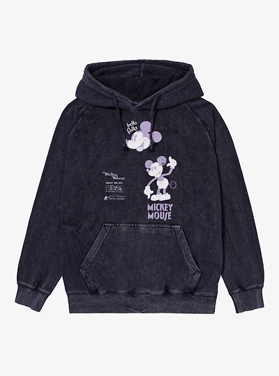Disney Mickey Mouse Character Model Retro Sketch Vintage Mineral Washed Hoodie