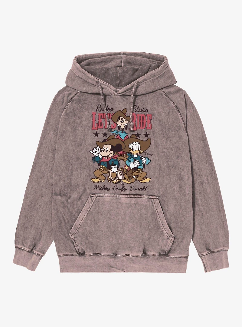 Disney Mickey Mouse Rodeo Stars Let's Ride Goofy Donald Vintage Mineral Washed Hoodie