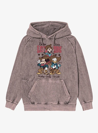 Disney Mickey Mouse Rodeo Stars Let's Ride Goofy Donald Vintage Mineral Washed Hoodie