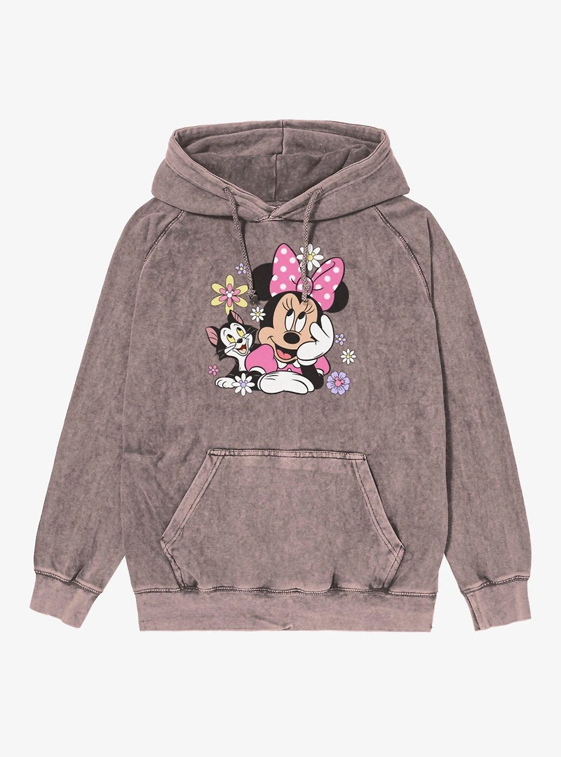 Disney Minnie Mouse Cat Flowers Vintage Mineral Washed Hoodie