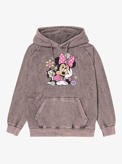 Disney Minnie Mouse Cat Flowers Vintage Mineral Washed Hoodie