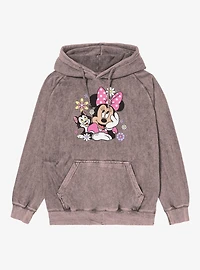 Disney Minnie Mouse Cat Flowers Vintage Mineral Washed Hoodie