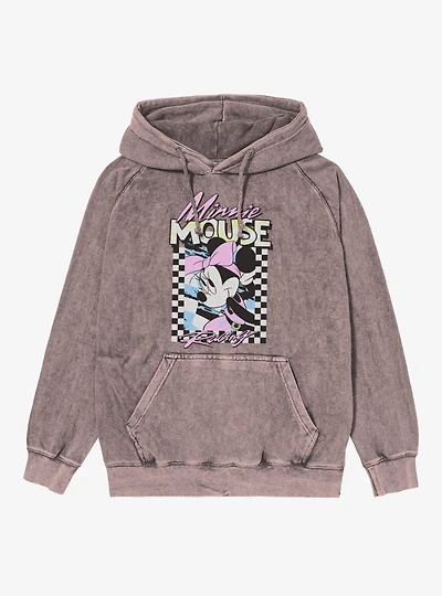 Disney Minnie Mouse Racing Checkered Frame Vintage Mineral Washed Hoodie