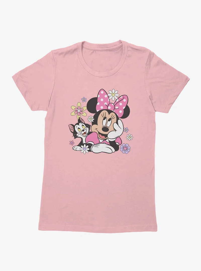 Disney Minnie Mouse Cat Flowers Womens T-Shirt