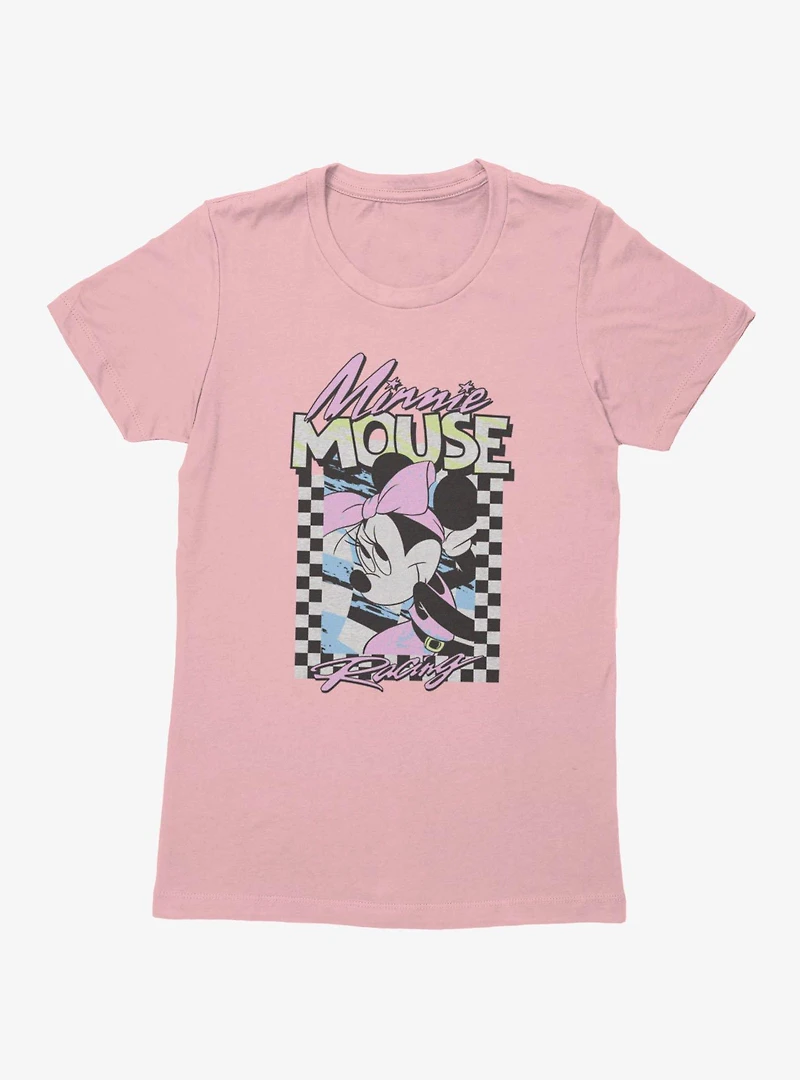 Disney Minnie Mouse Racing Checkered Frame Womens T-Shirt
