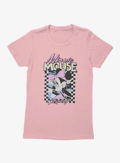 Disney Minnie Mouse Racing Checkered Frame Womens T-Shirt