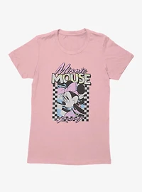 Disney Minnie Mouse Racing Checkered Frame Womens T-Shirt