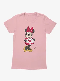 Disney Minnie Mouse Heart Hands Polka Dot Dress Womens T-Shirt