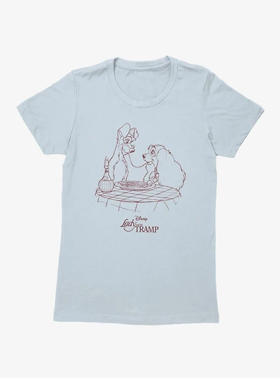 Disney Lady And The Tramp Noodle Night Outline Womens T-Shirt