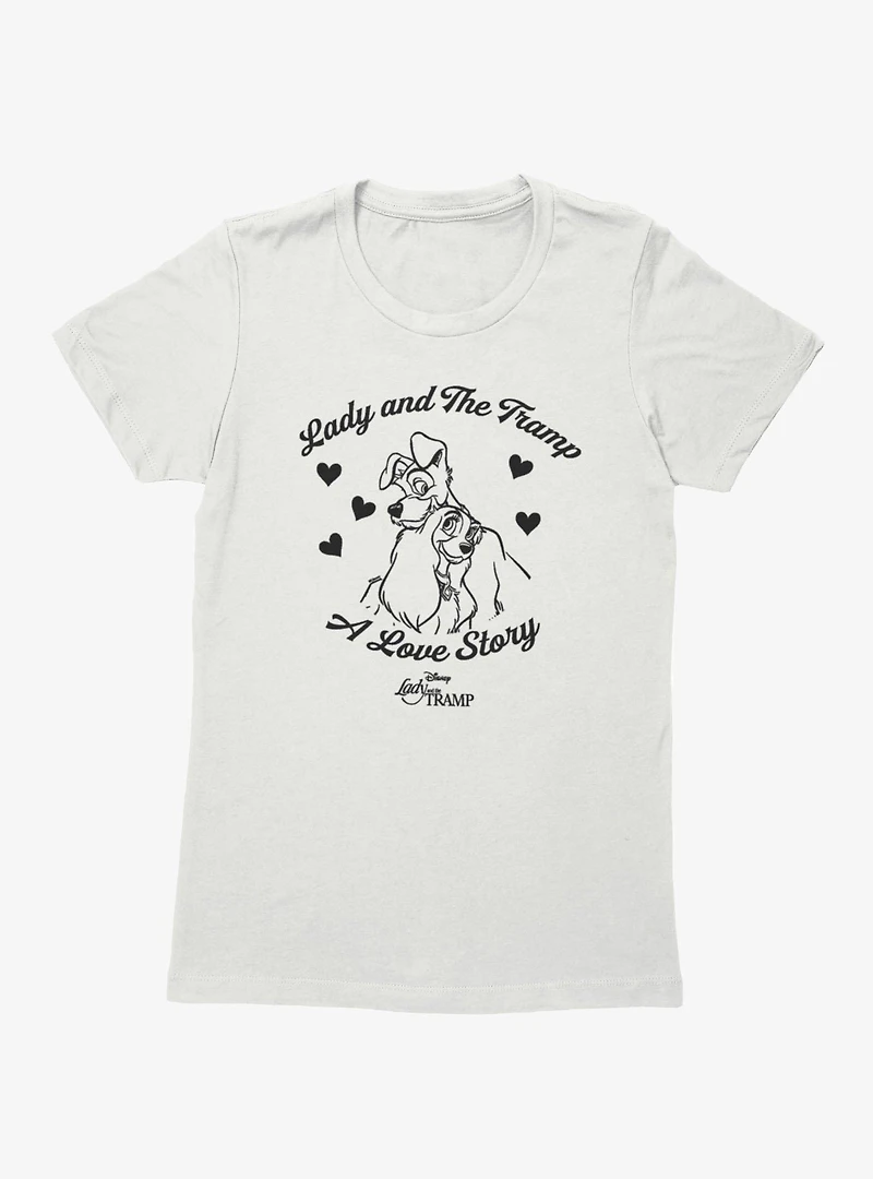 Disney Lady And The Tramp A Love Story Hearts Womens T-Shirt