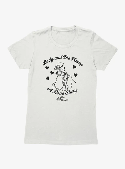 Disney Lady And The Tramp A Love Story Hearts Womens T-Shirt