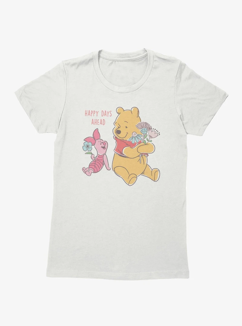 Disney Winnie The Pooh Happy Days Ahead With Piglet Flowers Womens T-Shirt