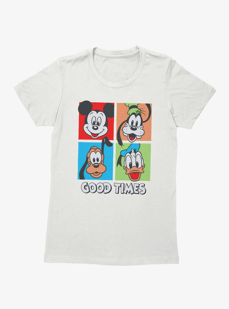 Disney Mickey Mouse Good Times Squares Donald Goofy Pluto Womens T-Shirt