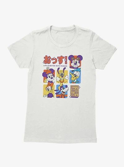 Disney Mickey Mouse Life Is Better With Friends Anime Color Squares Womens T-Shirt