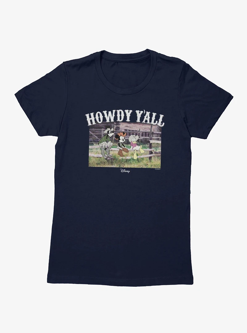 Disney Mickey Mouse Howdy Y'all Fence Post Group Womens T-Shirt