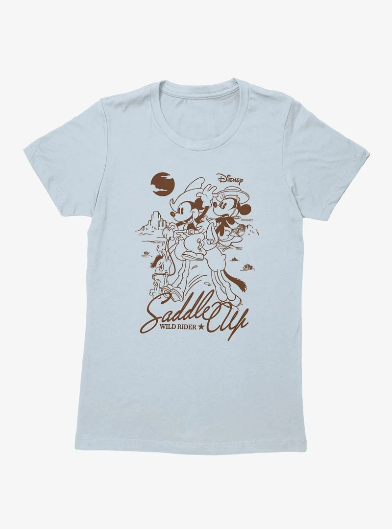 Disney Mickey Mouse Saddle Up Wild Ride Line Art Womens T-Shirt
