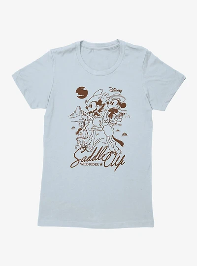 Disney Mickey Mouse Saddle Up Wild Ride Line Art Womens T-Shirt