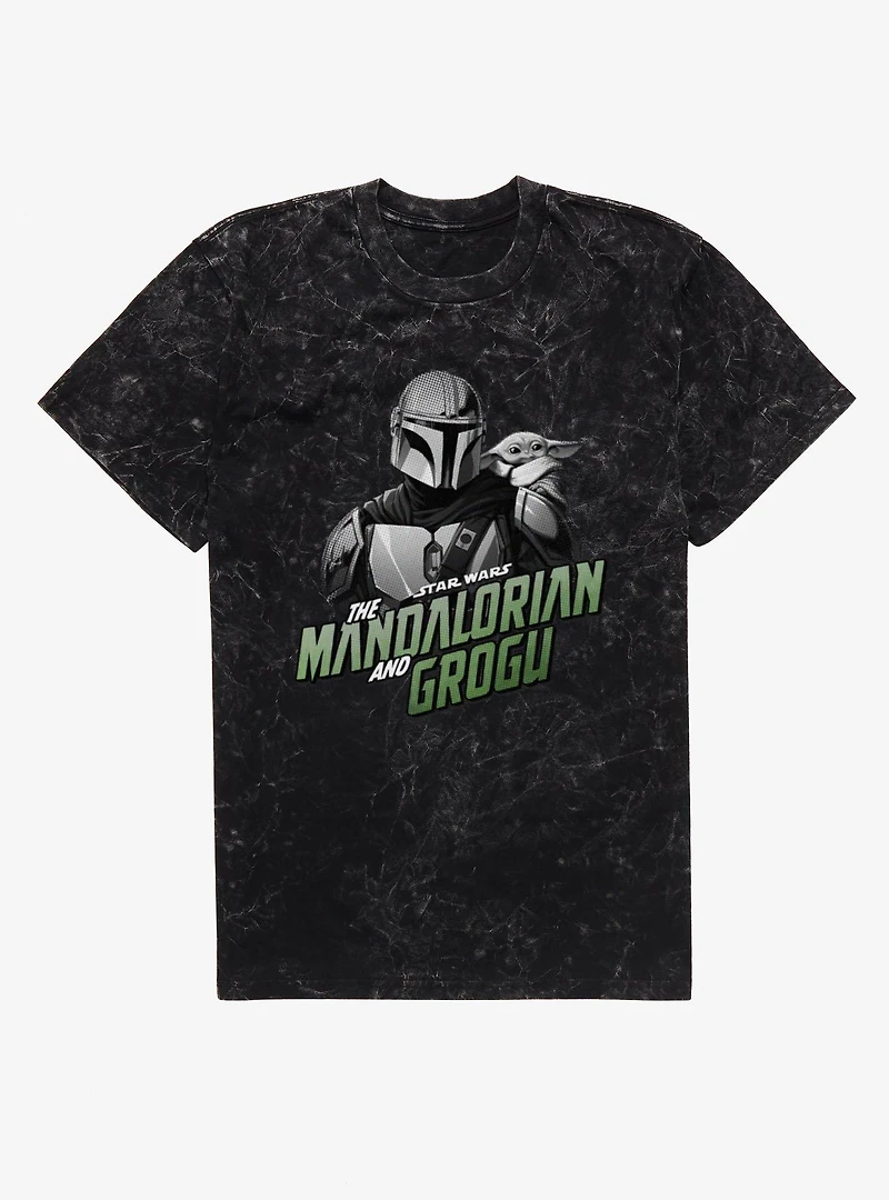 Star Wars The Mandalorian And Grogu Title Logo Mineral Wash T-Shirt