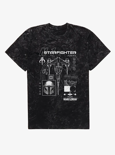 Star Wars The Mandalorian N-1 Starfighter Schematic Mineral Wash T-Shirt