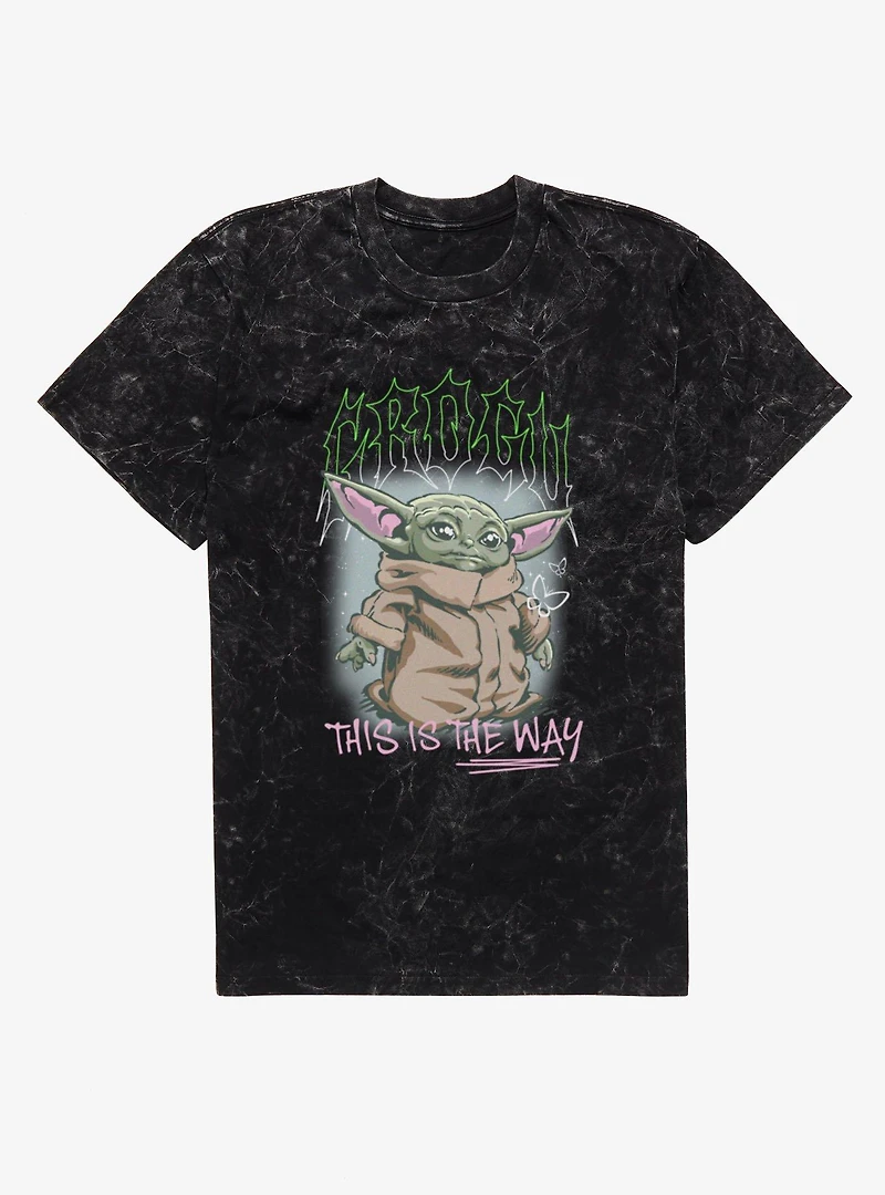 Star Wars The Mandalorian Grogu Spike Text Mineral Wash T-Shirt