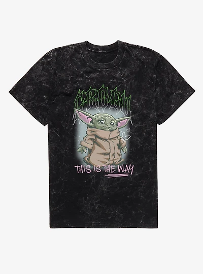 Star Wars The Mandalorian Grogu Spike Text Mineral Wash T-Shirt