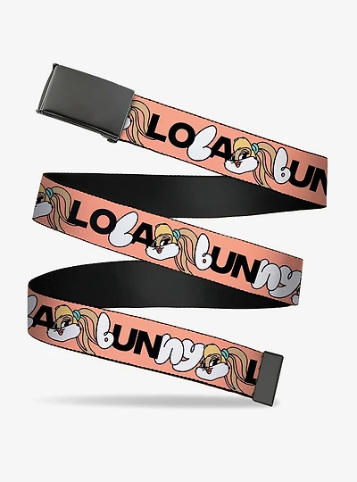 Looney Tunes Lola Bunny Smiling Face Text Peach Clamp Buckle Belt