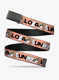 Looney Tunes Lola Bunny Smiling Face Text Peach Clamp Buckle Belt