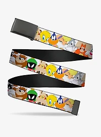 Looney Tunes Nine Character Faces White Clamp Buckle Belt