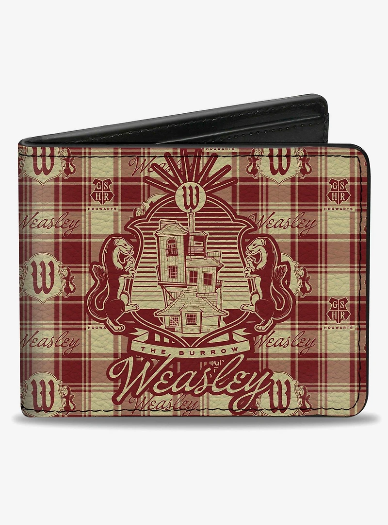Harry Potter Weasley Family House Crest Plaid Beige Bifold Wallet